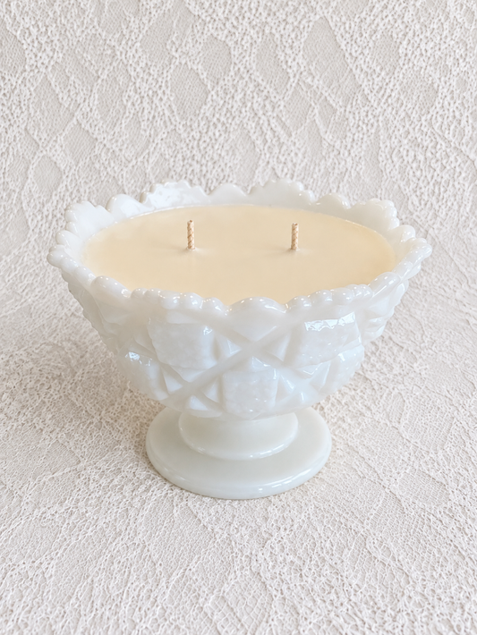 Vintage Milk Glass Candle | Farmhouse