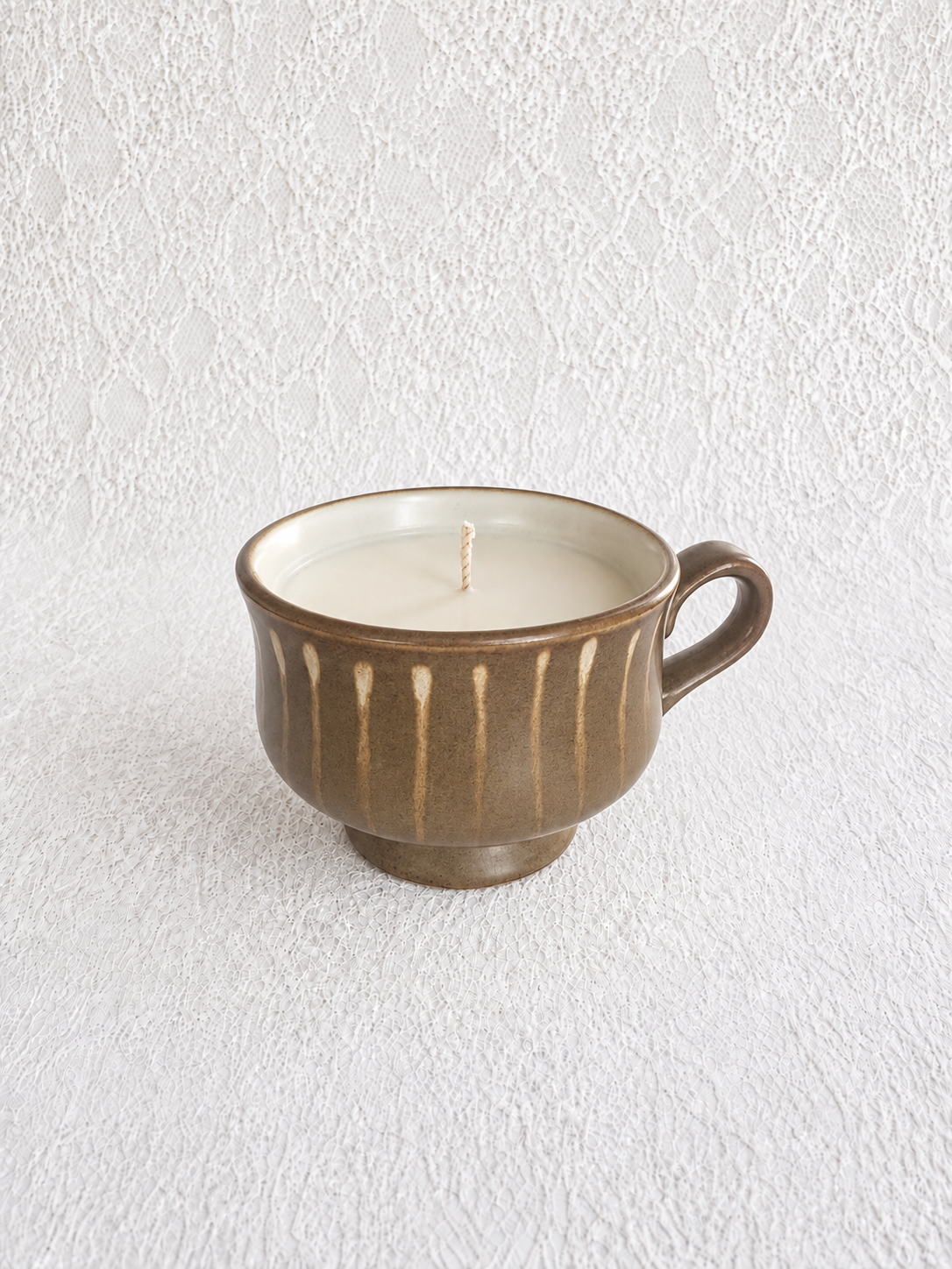 Vintage Brown Stoneware Cup Candle – Farmhouse