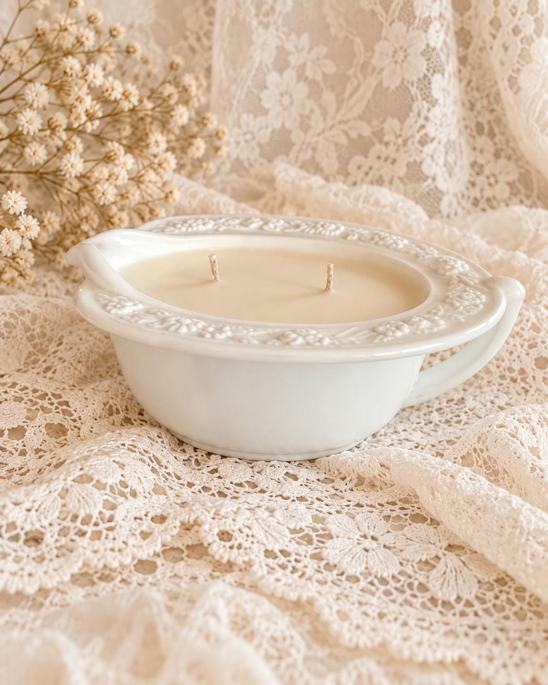 Winter’s Frost Vintage White Ceramic Candle