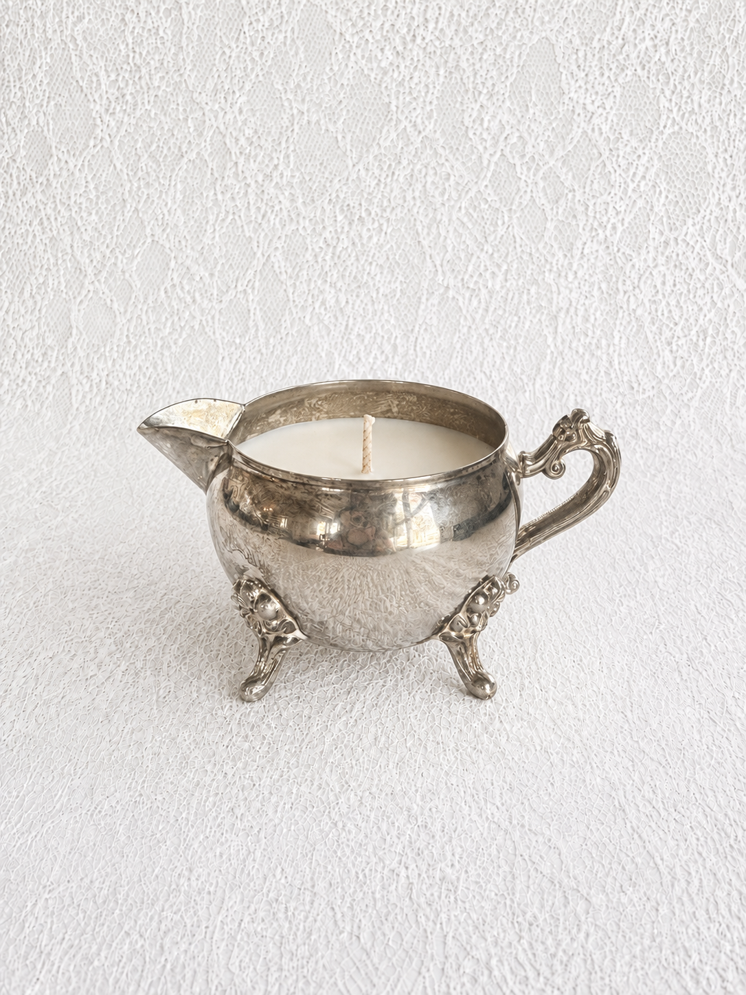 Vintage Silver Creamer Candle – Farmhouse